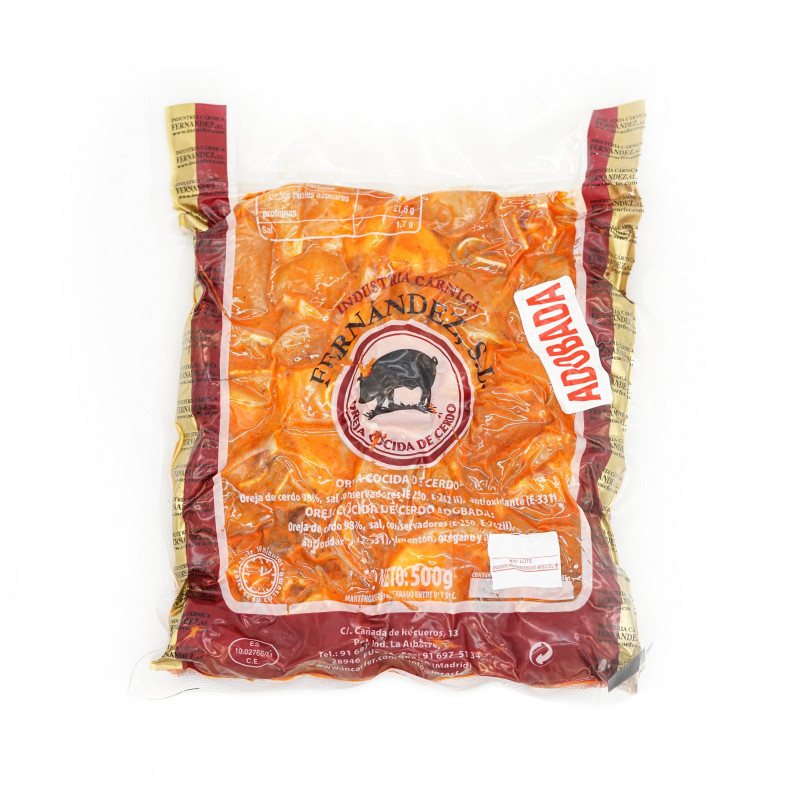 Oreja de cerdo adobada cocinada