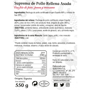Comprar Suprema de Pollo rellena asada 750 g. Online l SERTINA