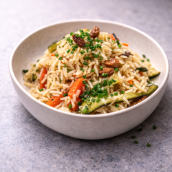 Arroz salteado con pasas y verduritas