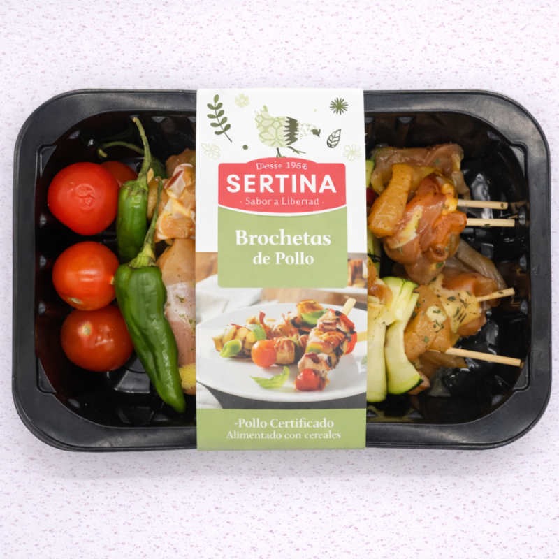 Brochetas de pollo certificado  y verduras - (450 gramos)